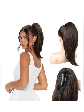 New Ponytail Extension 20"  Claw Clip in Black Long Straight Wavy Hairpiece